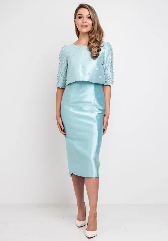 Blowout Deals Fely Campo Floral Sequin Dress & Jacket, Aqua Blue