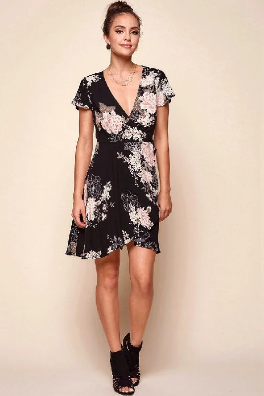 Price Cut Gloria Elegant Floral Mini Dress Black