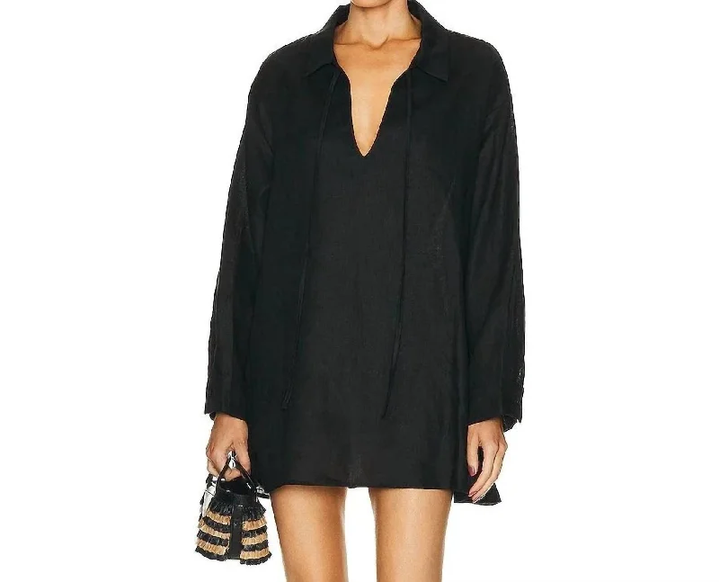 Price Blitz Linen Caftan Dress In Black