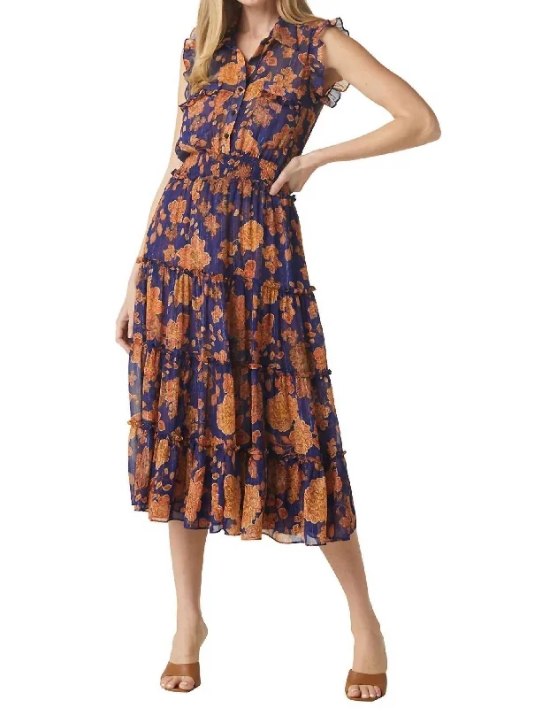 Flash Deals Tina Dress In Blue Marigold Flora