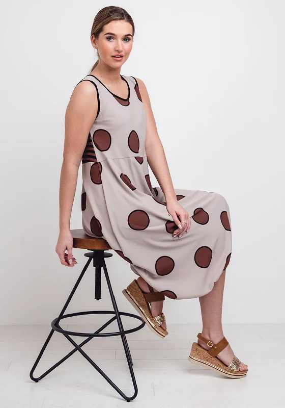 One-DAY Sale Naya Spot Print Relaxed Fit Midi Dress, Beige