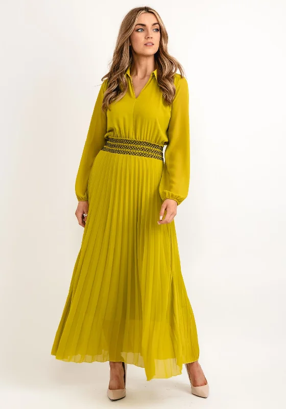 One-DAY Sale Seventy1 One Size Pleated Embroidered Waist Maxi Dress, Yellow