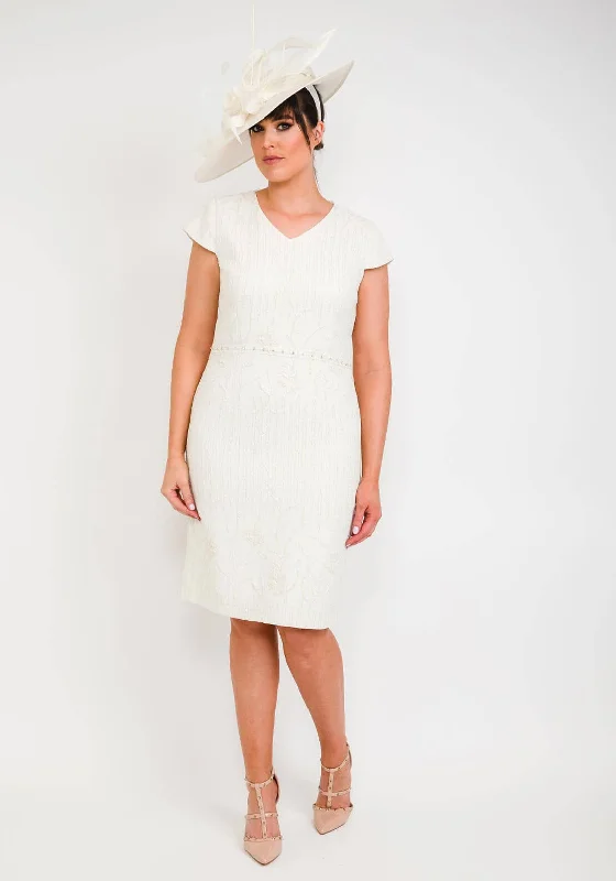 Epic Deals Lizabella Floral Textured Pencil Dress, Cream & Gold