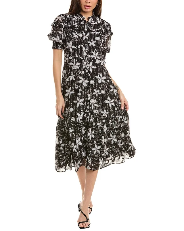 Doorbuster Deal Gracia Floral Print Flounce Midi Dress