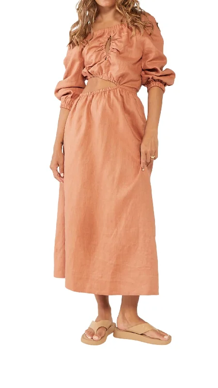 Discount Mania Entice Reversible Midi Dress In Bronze