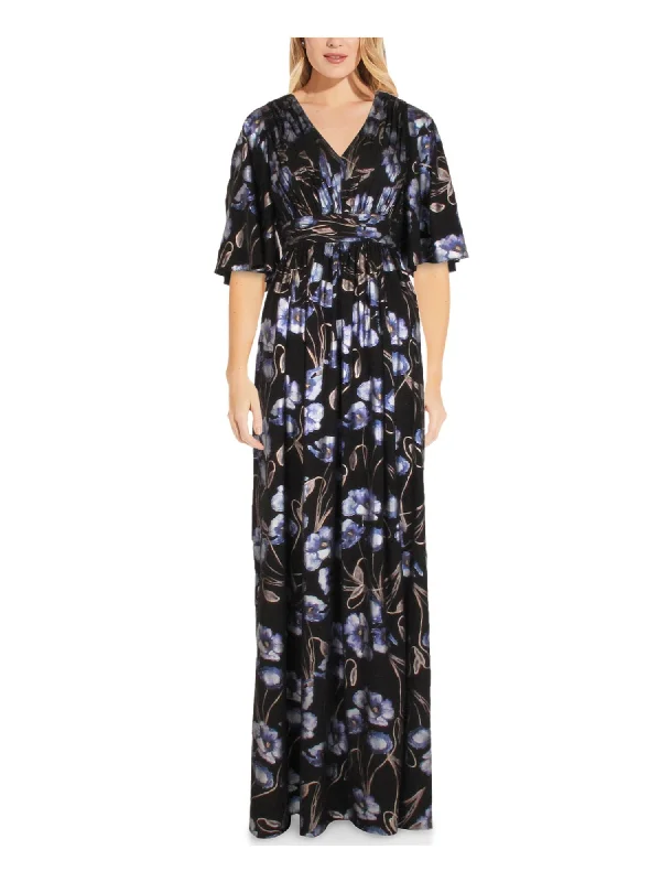 Bargain Prices ADRIANNA PAPELL Womens Pleated Floral Kimono Sleeve V Neck Full-Length Evening Gown Dress Bargain Prices ADRIANNA PAPELL Womens Pleated Floral Kimono Sleeve V Neck Full-Length Evening Gown Dress
