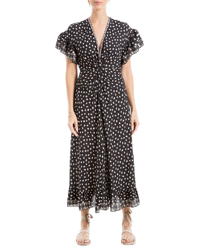 Deal Dash Max Studio Flutter Sleeve V-Neck Front Twist Midi Dress