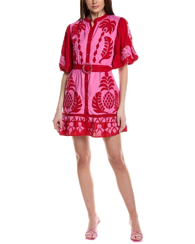 Huge Savings FARM Rio Jungle Scarf Cutwork Linen-Blend Mini Dress