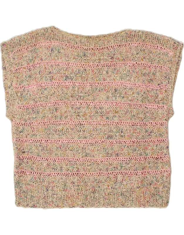Buy Now VINTAGE Womens Crop Sleeveless Boat Neck Jumper Sweater UK 12 Medium Beige