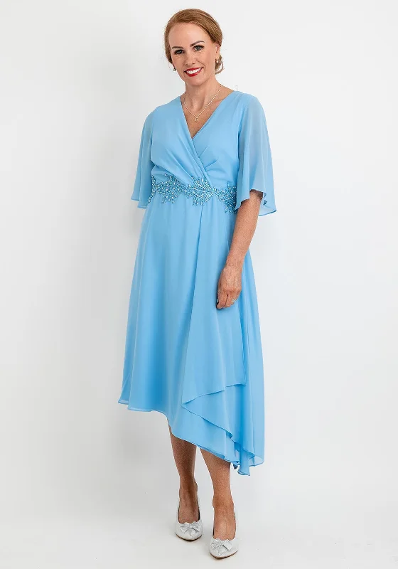 Deal Dash Lizabella Chiffon Asymmetric Hem Dress, Blue