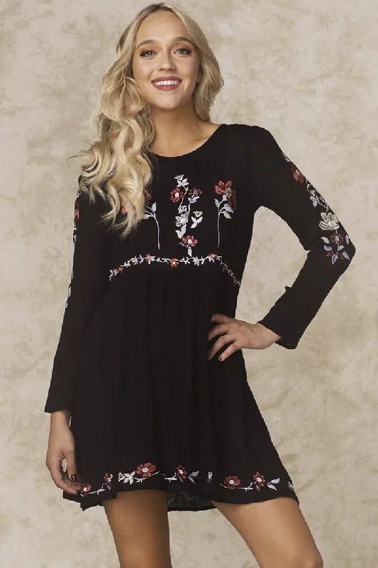 Extra Savings Selena Embroidered Floral Dress Black