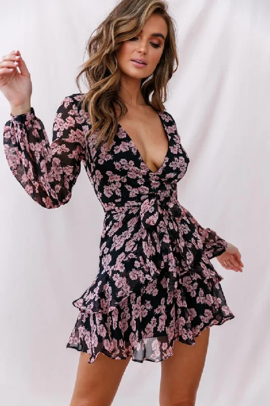 Final Markdown Kerry Layered Balloon Sleeve Dress Black/Pink