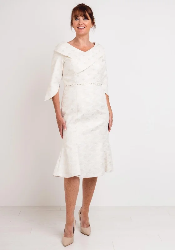 While Supplies Last Lizabella Shawl Collar Metallic Print Dress, Gold