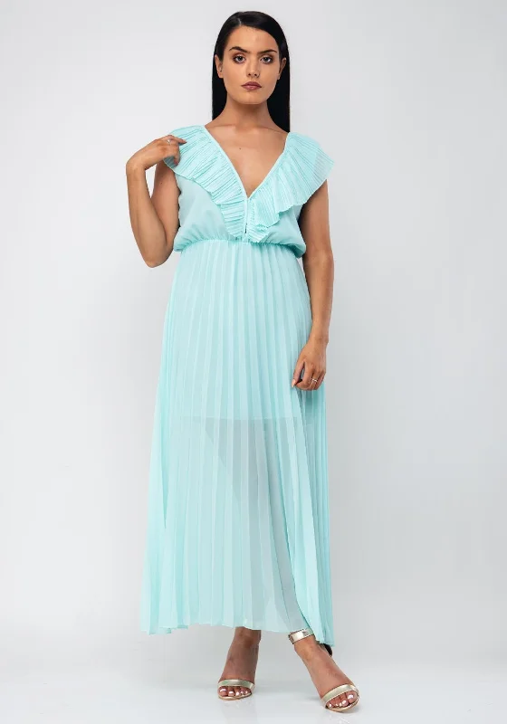 Clearance Event Seventy1 Pleated Long One Size Dress, Turquoise