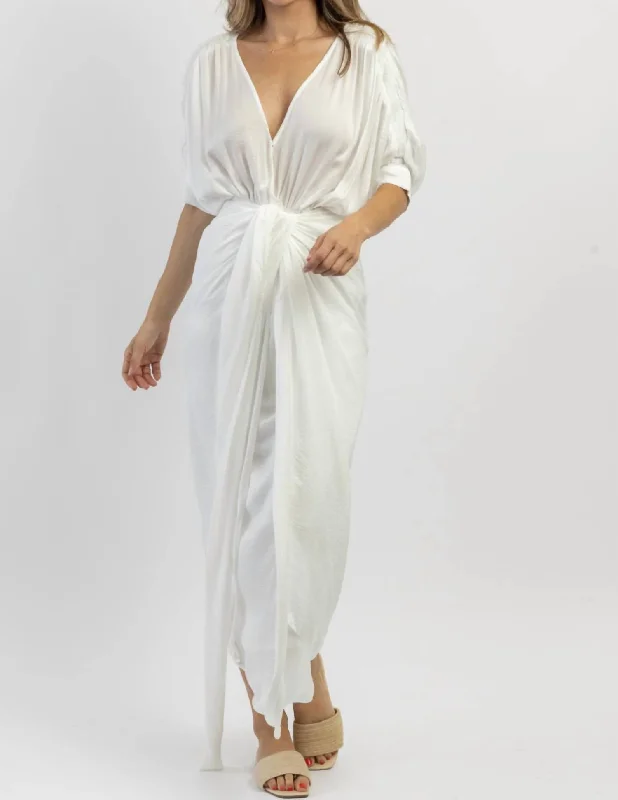 Final Clearance Norah Tied Midi Dress In Off-White