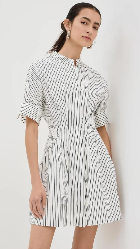 Special Buy STAUD Women's Mini Lorenza Dress, Ivory Micro Stripe