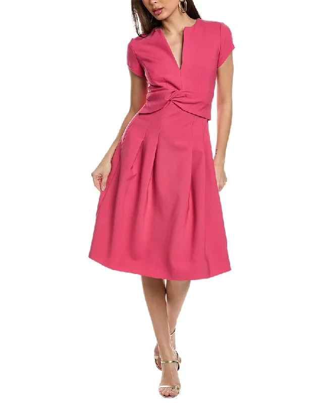 Weekend Deal Oscar de la Renta Split Neck Twist Wool-Blend A-Line Dress