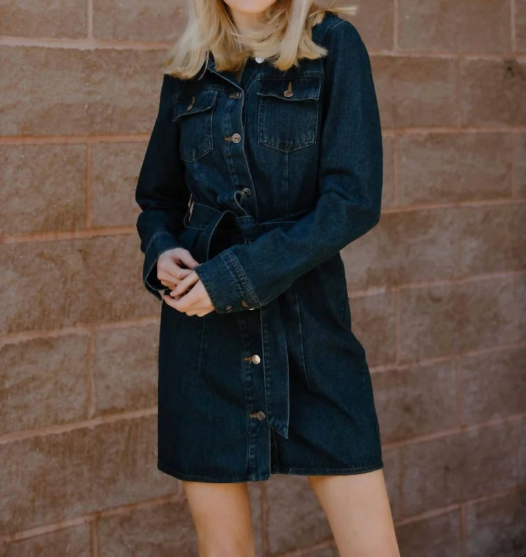 Today's Special Denim Belted Dress In Blue
