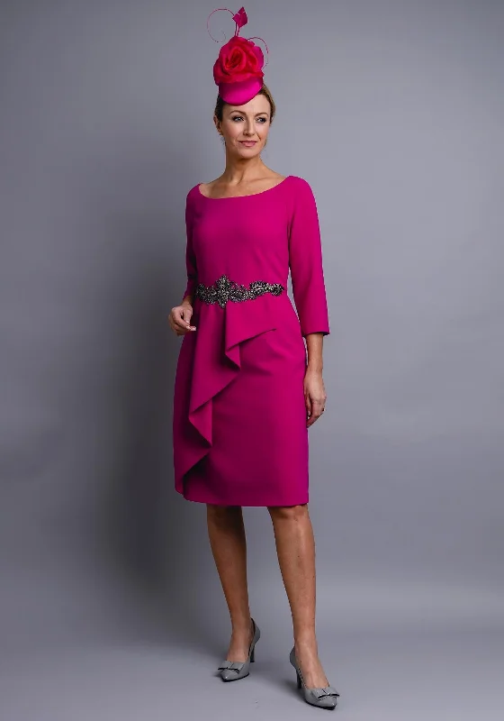 Quick Sale Claudia C Jerez Frill Trim Pencil Dress, Fuschia Pink