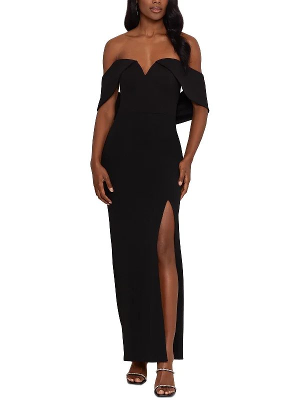 Deal Explosion Womens Knit Off-The-Shoulder Evening Dress