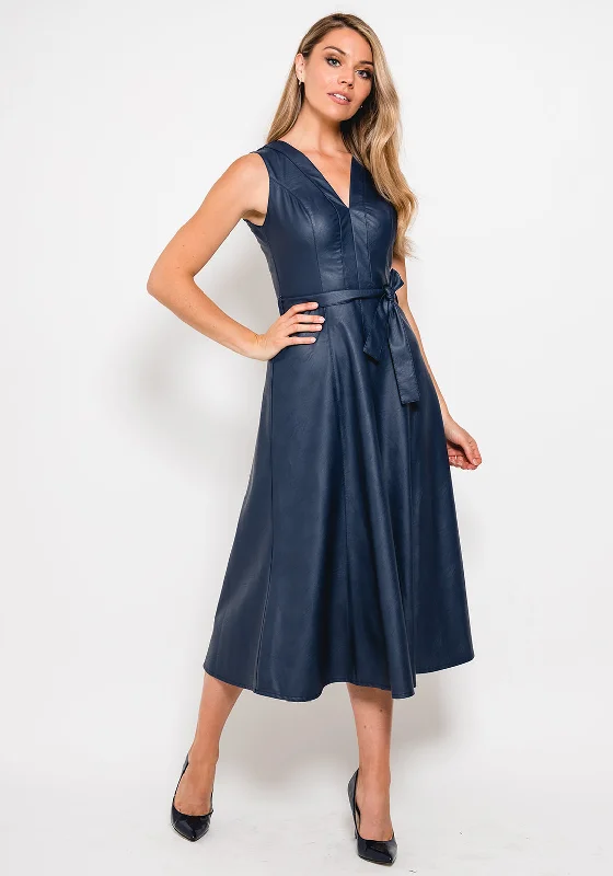 Savings Alert Camelot Faux Leather A-Line Dress, Navy