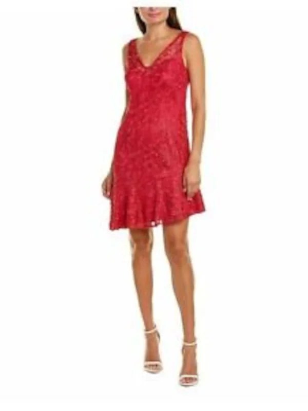 Low Prices ADRIANNA PAPELL Womens Lace Sleeveless V Neck Short Evening Fit + Flare Dress