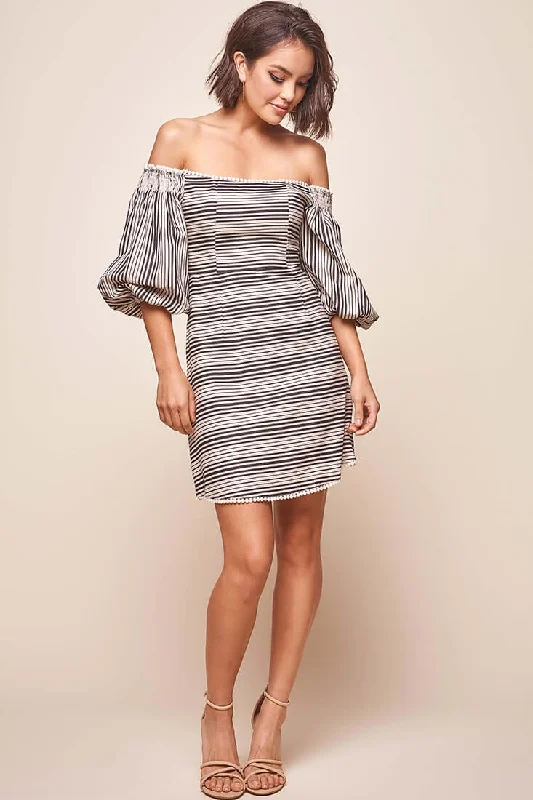 Seasonal Sale Antoinette Off-Shoulder Puff Sleeve Dress Black