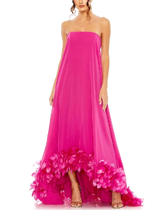 Reduced Prices Mac Duggal Strapless Flare Feather Hem Gown