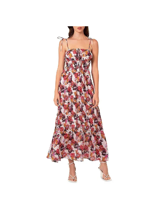 Hurry In NICHOLAS Womens White Smocked Zippered Tie Strap Tiered Lined Floral Spaghetti Strap Square Neck Maxi Fit + Flare Dress Hurry In NICHOLAS Womens White Smocked Zippered Tie Strap Tiered Lined Floral Spaghetti Strap Square Neck Maxi Fit + Flare Dress