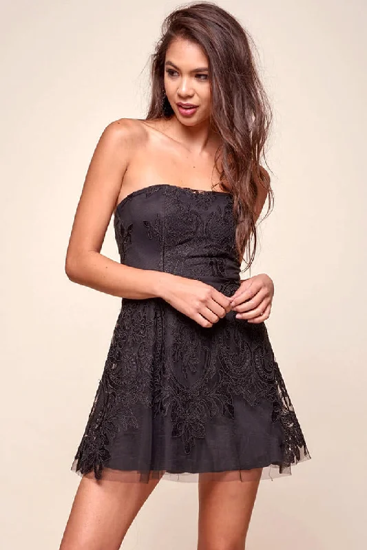 Final Clearance Diaz Glam Embroidered Fit and Flare Dress Black