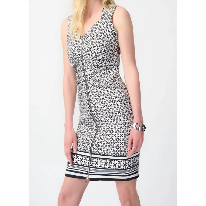 Lowest Price Geometric Print Millenium Sheath Dress In Vanilla/black