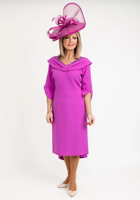 Early Access Lizabella Embellished Neckline Midi Dress, Fushia