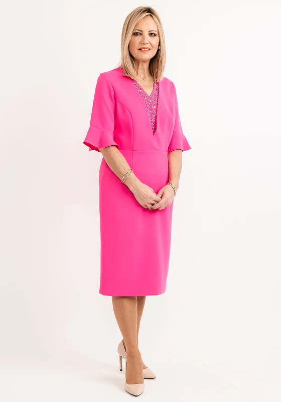 Online Specials Lizabella Embellished V-Neck Pencil Dress, Hot Pink