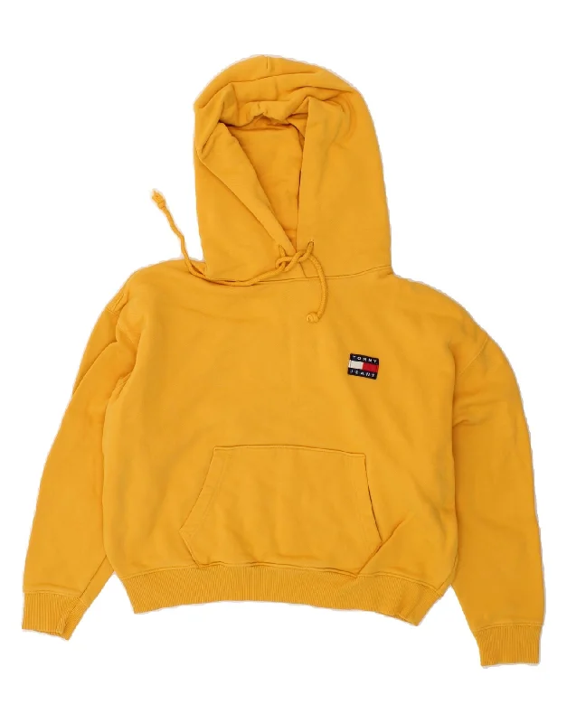 Special Savings TOMMY HILFIGER Womens Crop Hoodie Jumper UK 10 Small Yellow Cotton
