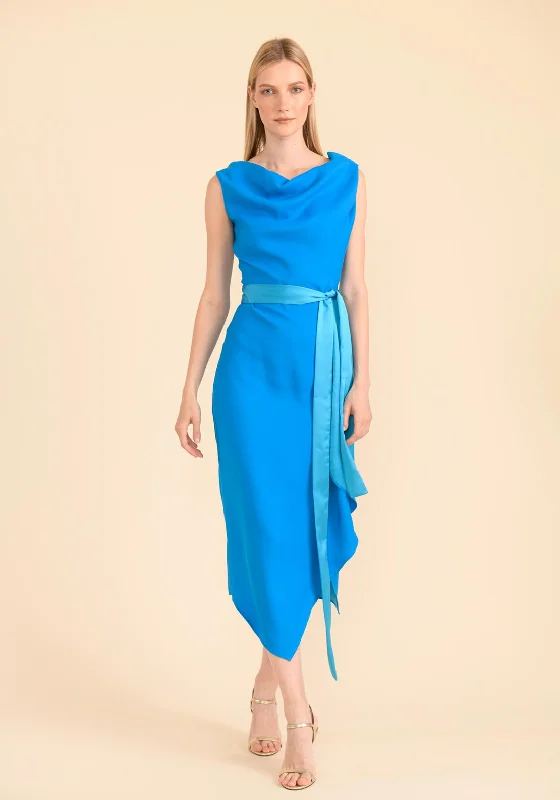 Best Seller Caroline Kilkenny Olivia Draped Satin Belt Maxi Dress, Turquoise