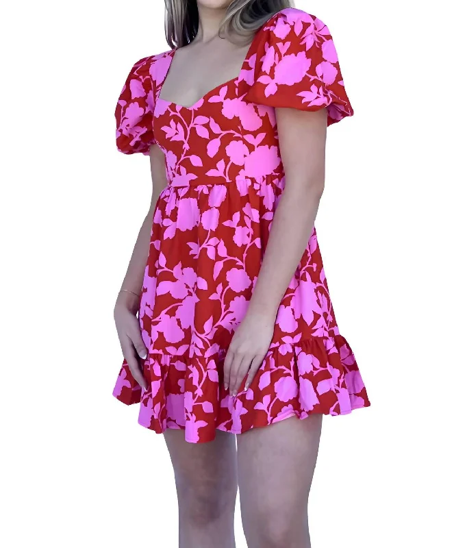 Price Rollback Floral Print Mini Dress In Pink