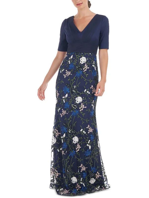 Seasonal Clearance Womens Mesh Embroidered Evening Dress