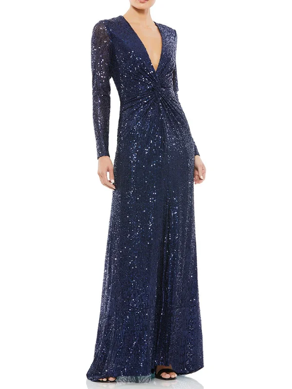Mega Sale Plus Womens Sequined Mesh Inset Evening Dress