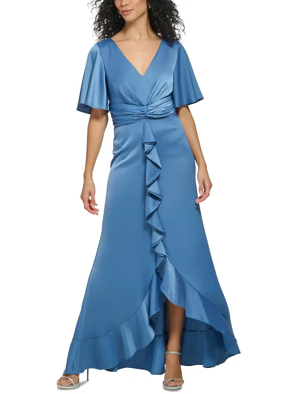 Daily Deals Womens Satin Flutter Sleeves Evening Dress