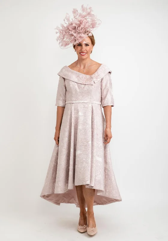 Online Only John Charles Dipped Hem Jacquard Dress, Blush