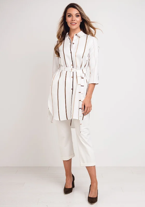 Price Slash Naya Striped Mini Shirt Dress, White