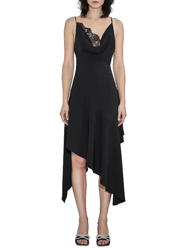 Super Deal Womens Metallic Silk Midi Dress